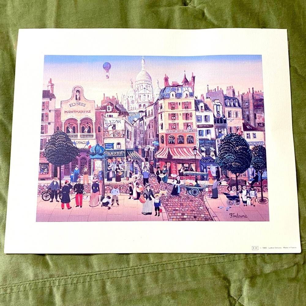 Print picture village 1985 Lutèce Editions Made in France Fountaine city OSP
